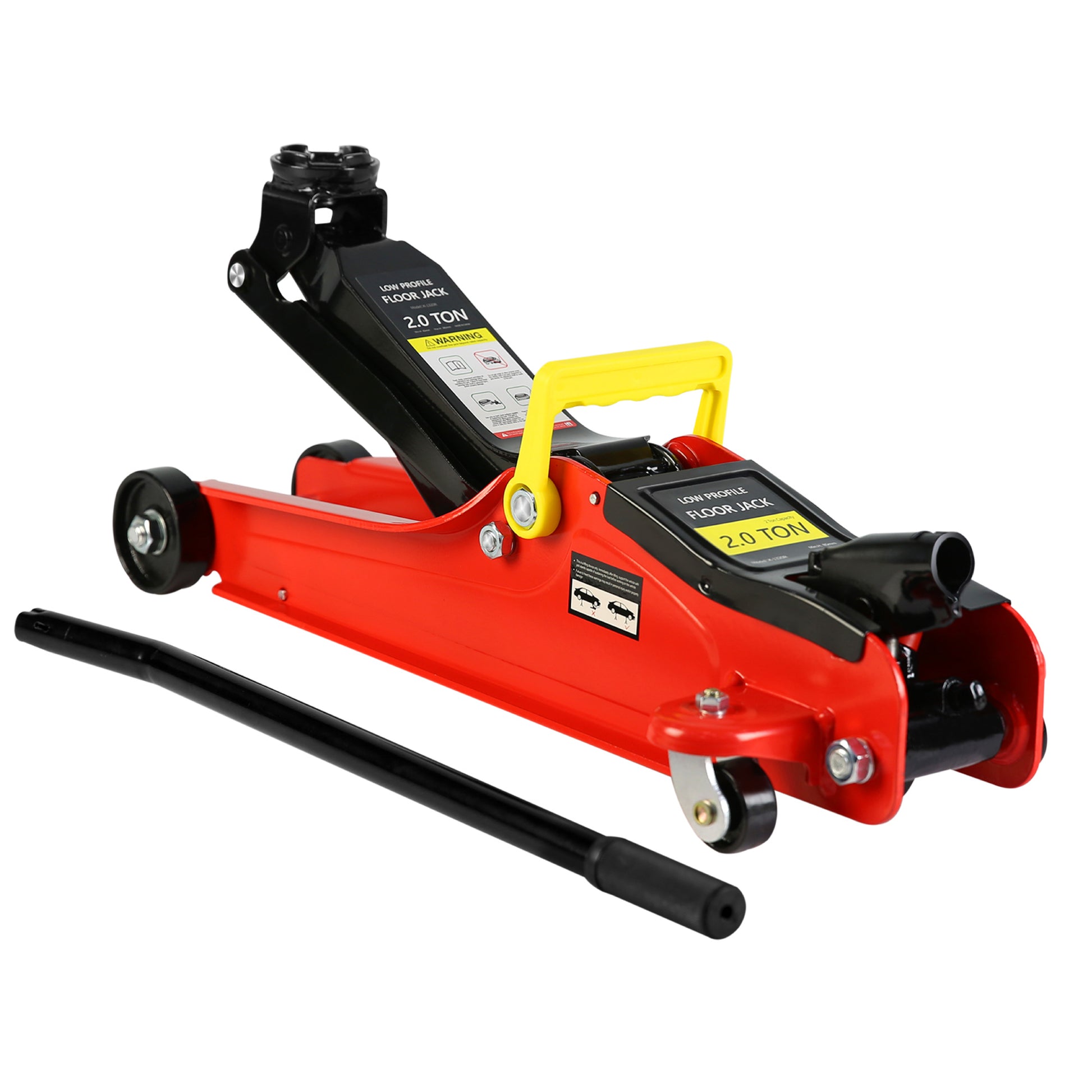 Floor Jack, 2 Ton Low Profile Floor Jack, Heav Yduty Steel Racing Floor Jack With Single Piston Quicklift Pump, Floor Jack Lifting Range 3.3" 15.2" Black Red Steel