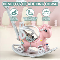 Rocking Horse For Toddlers, Balance Bike Ride On Toys With Push Handle, Backrest And Balance Board For Baby Girl And Boy, Unicorn Kids Pink Color Pink Hdpe