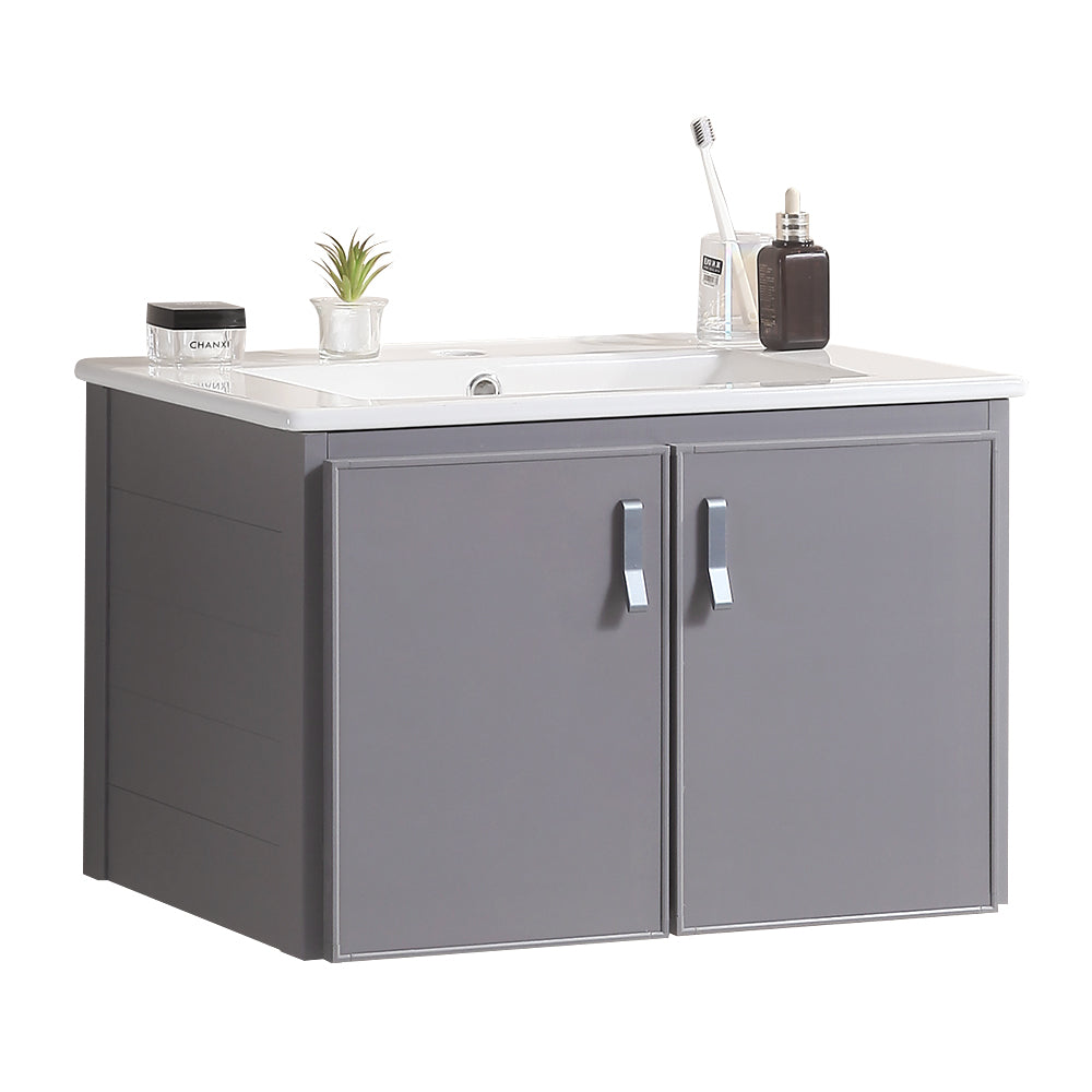 24' Metal Wall Mounted Bathroom Vanity With White Sink,Two Metal Soft Close Cabinet Doors, Metal,Excluding Faucets,Grey Grey Aluminum