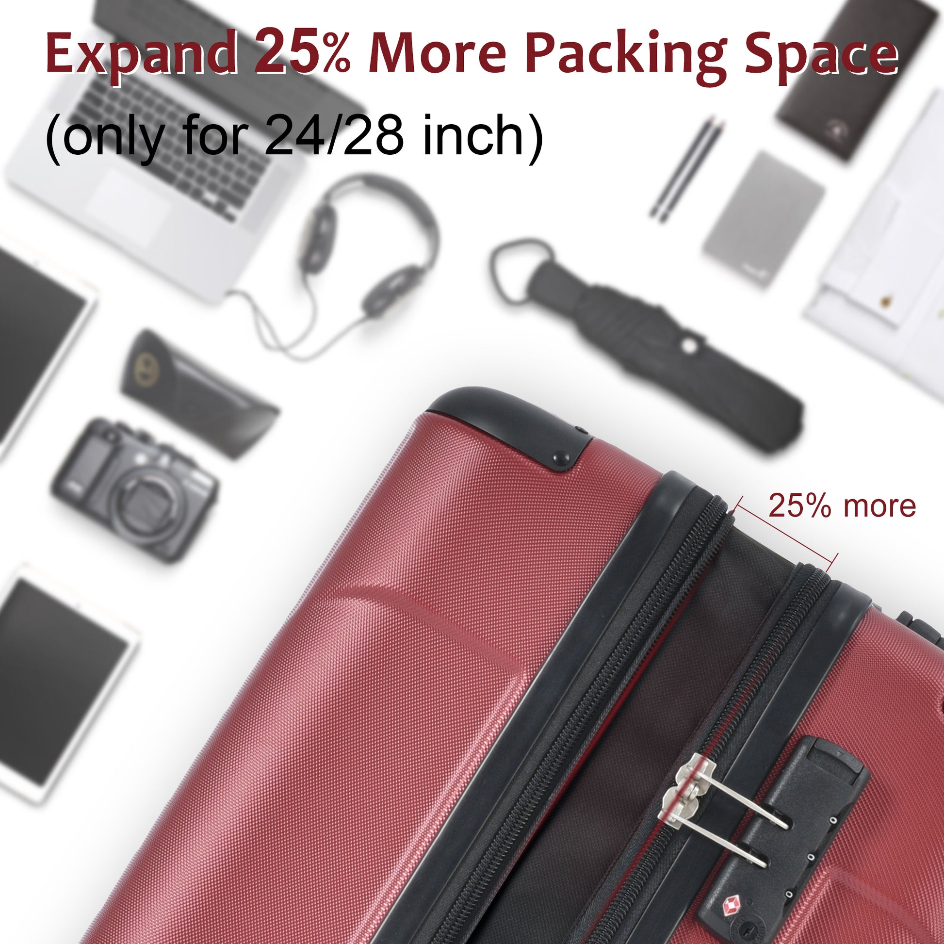 Luggage Sets 3 Piece, Expandable Hard Shell Abs Suitcases With Double Spinner, Travel Luggage Set With Tsa Lock 20 24 28Inch, Red Red Abs