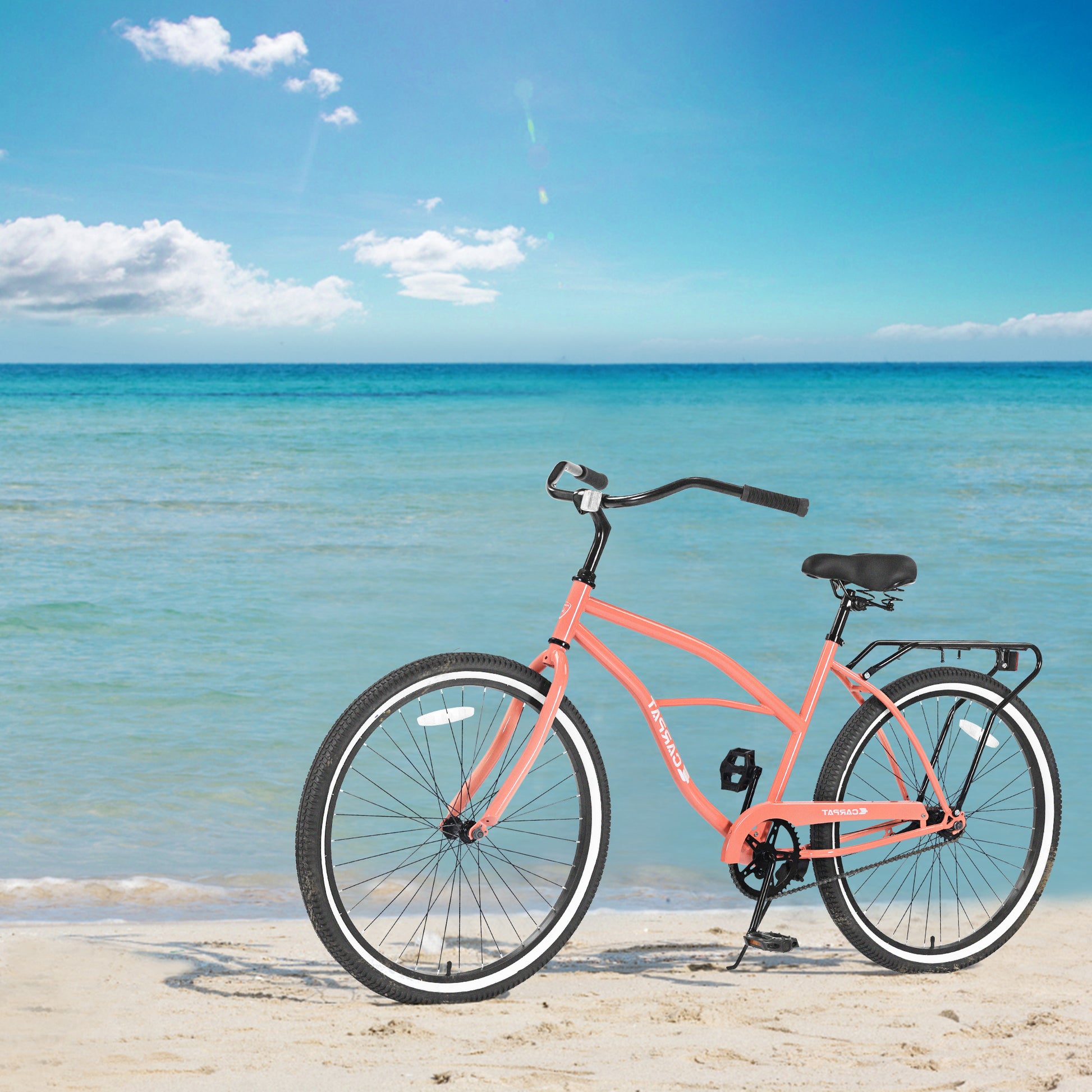 S26204 26 Inch Beach Cruiser Bike For Men And Women, Steel Frame, Single Speed Drivetrain, Upright Comfortable Rides, Multiple Colors Pink Steel