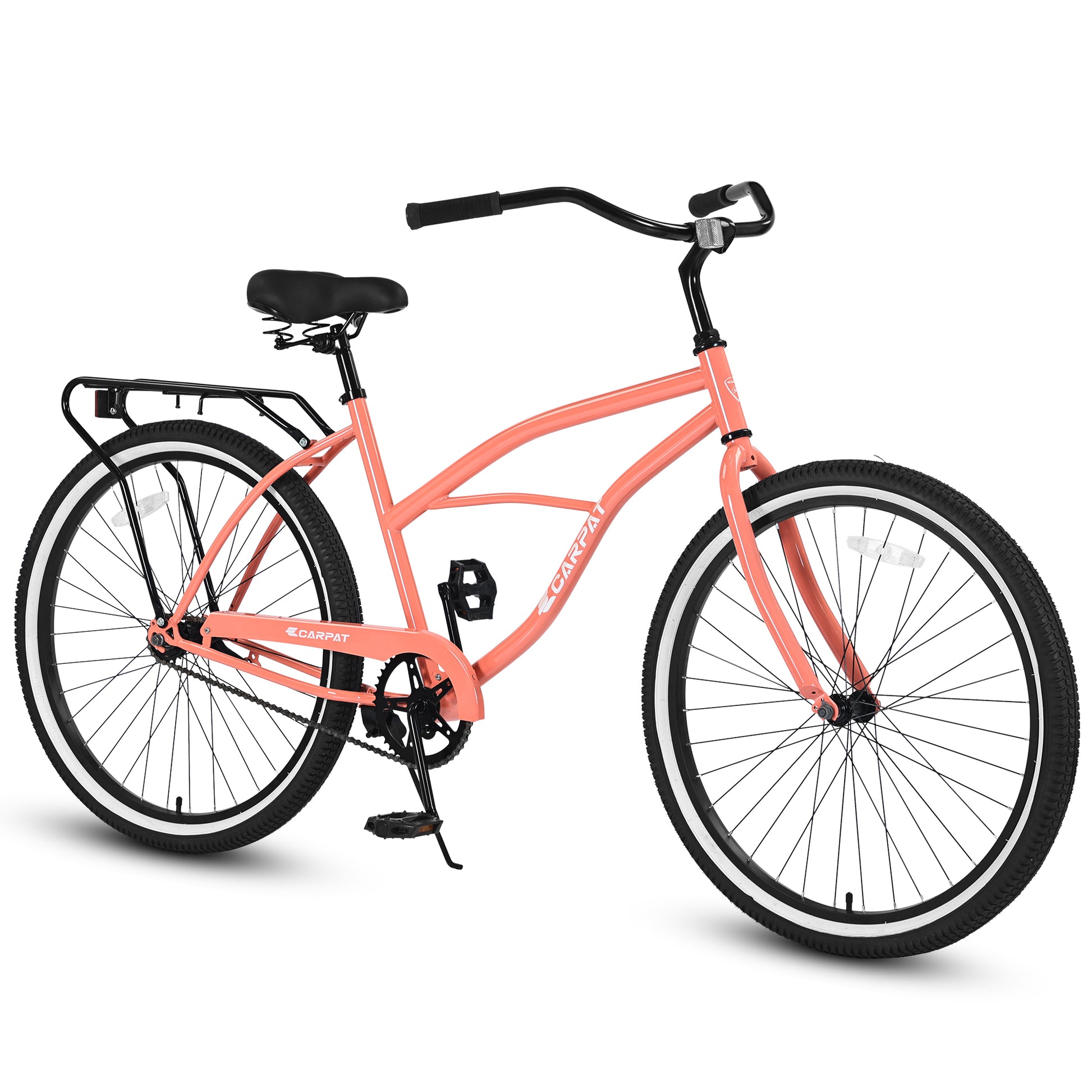 S26204 26 Inch Beach Cruiser Bike For Men And Women, Steel Frame, Single Speed Drivetrain, Upright Comfortable Rides, Multiple Colors Pink Steel