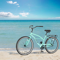 S26204 26 Inch Beach Cruiser Bike For Men And Women, Steel Frame, Single Speed Drivetrain, Upright Comfortable Rides, Multiple Colors Green Steel