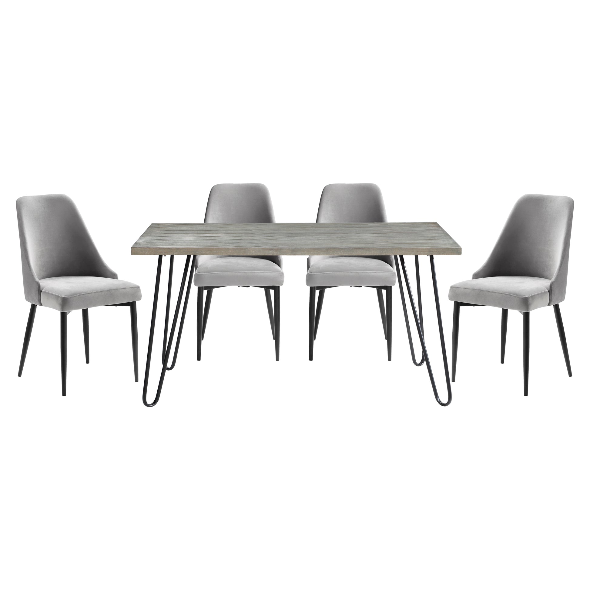 Modern Sleek Design 5Pc Dining Set Table And 4X Side Chairs Gray Velvet Casual Metal Frame Stylish Dining Furniture Wood Gray Dining Room 60 Inches Casual,Modern Rectangular Dining Table With Chair