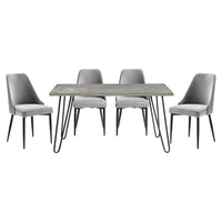 Modern Sleek Design 5Pc Dining Set Table And 4X Side Chairs Gray Velvet Casual Metal Frame Stylish Dining Furniture Wood Gray Dining Room 60 Inches Casual,Modern Rectangular Dining Table With Chair