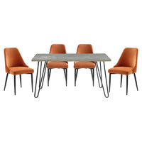 Modern Sleek Design 5Pc Dining Set Table And 4X Side Chairs Orange Velvet Casual Metal Frame Stylish Dining Furniture Wood Orange Dining Room 60 Inches Casual,Modern Rectangular Dining Table With Chair Metal