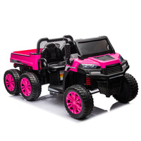 24V 2 Seater Utv Xxl Ride On Truck With Dump Bed For Kid,Ride On 4Wd Utv With 6 Wheels,Foam Tires, Suitable For Off Roading,Remote Control,Three Point Safety Harness Rose Red Polypropylene