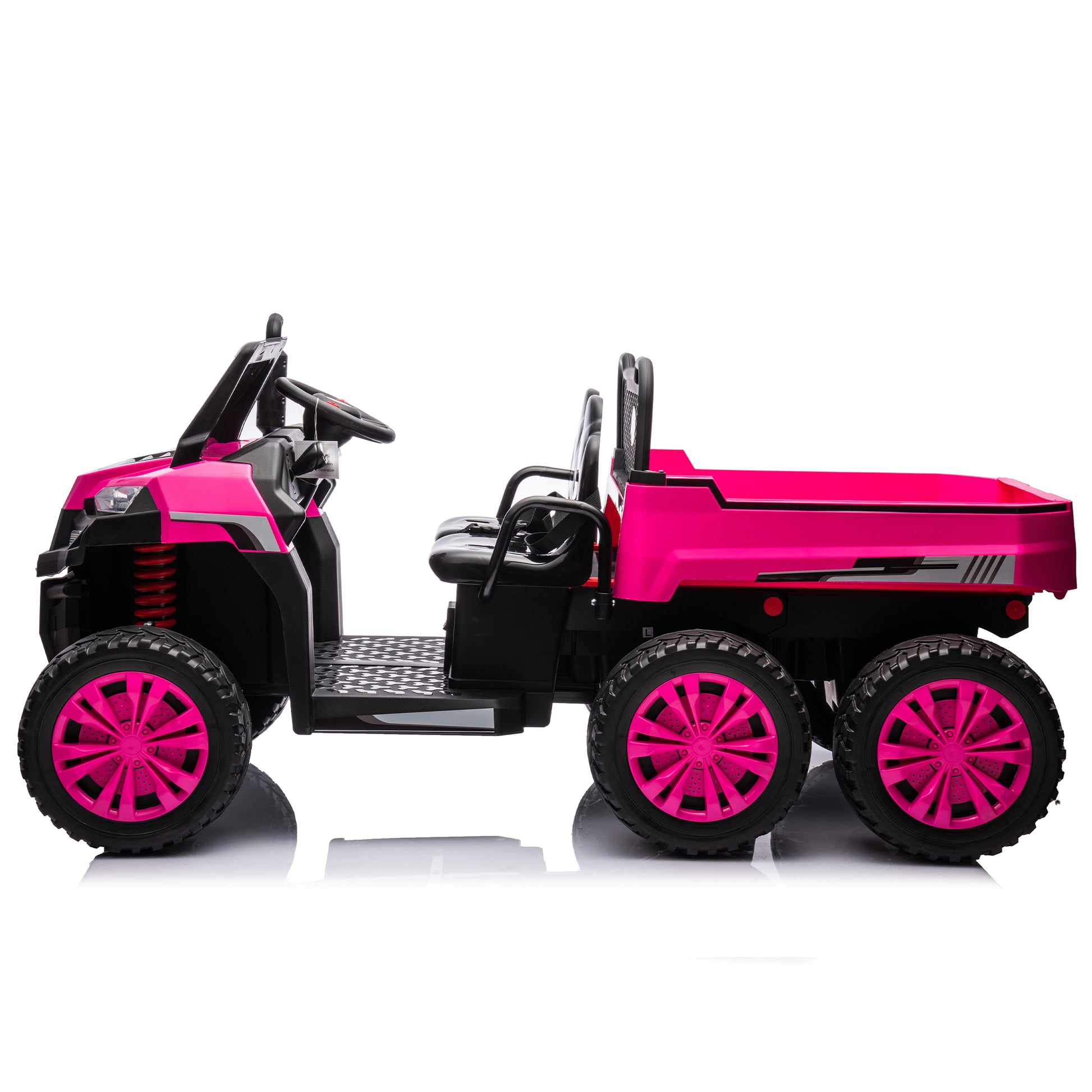 24V 2 Seater Utv Xxl Ride On Truck With Dump Bed For Kid,Ride On 4Wd Utv With 6 Wheels,Foam Tires, Suitable For Off Roading,Remote Control,Three Point Safety Harness Rose Red Polypropylene