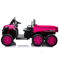 24V 2 Seater Utv Xxl Ride On Truck With Dump Bed For Kid,Ride On 4Wd Utv With 6 Wheels,Foam Tires, Suitable For Off Roading,Remote Control,Three Point Safety Harness Rose Red Polypropylene