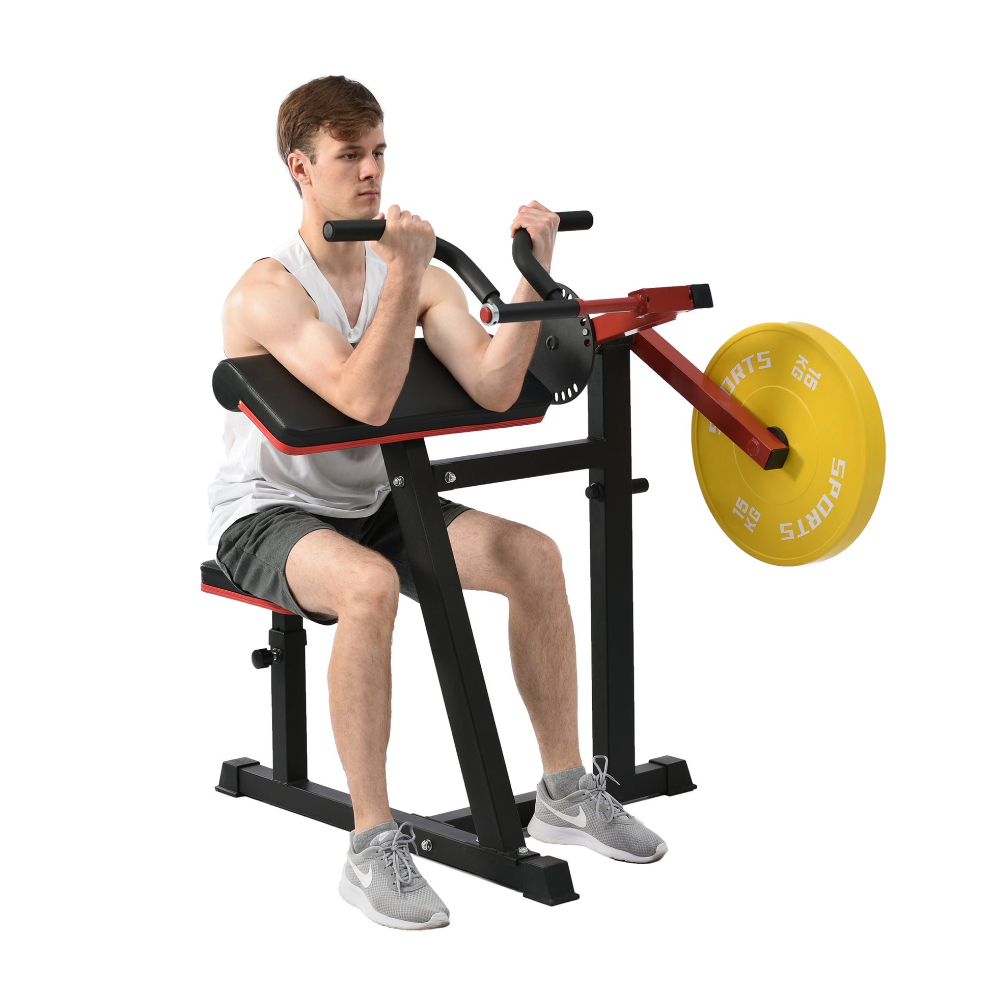 Bicep Tricep Curl Machine With Adjustable Seat, Bicep Curls And Tricep Extension Machine Home Gym Indoor Fitness Black Red Durable Gym Gym Metal