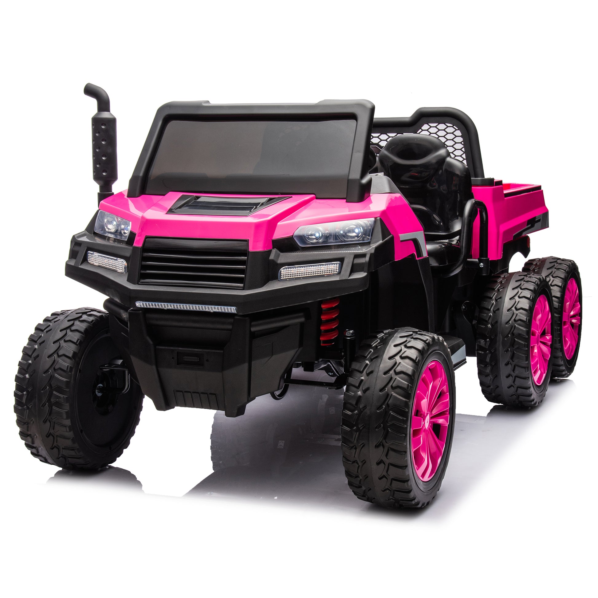 24V 2 Seater Utv Xxl Ride On Truck With Dump Bed For Kid,Ride On 4Wd Utv With 6 Wheels,Foam Tires, Suitable For Off Roading,Remote Control,Three Point Safety Harness Rose Red Polypropylene