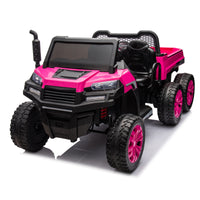 24V 2 Seater Utv Xxl Ride On Truck With Dump Bed For Kid,Ride On 4Wd Utv With 6 Wheels,Foam Tires, Suitable For Off Roading,Remote Control,Three Point Safety Harness Rose Red Polypropylene