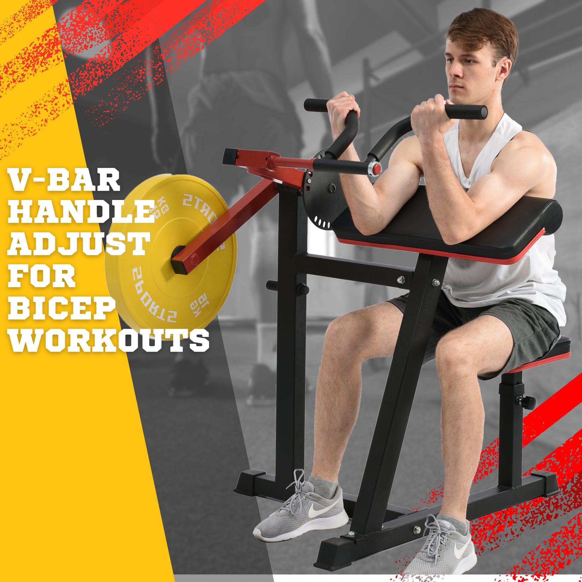 Bicep Tricep Curl Machine With Adjustable Seat, Bicep Curls And Tricep Extension Machine Home Gym Indoor Fitness Black Red Durable Gym Gym Metal