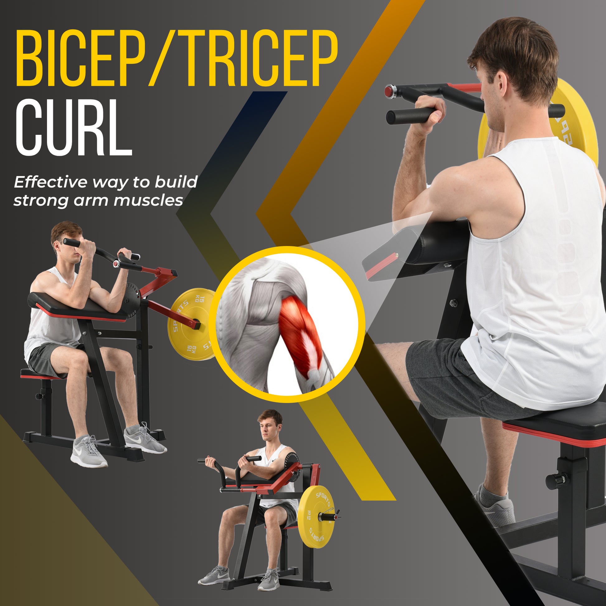 Bicep Tricep Curl Machine With Adjustable Seat, Bicep Curls And Tricep Extension Machine Home Gym Indoor Fitness Black Red Durable Gym Gym Metal