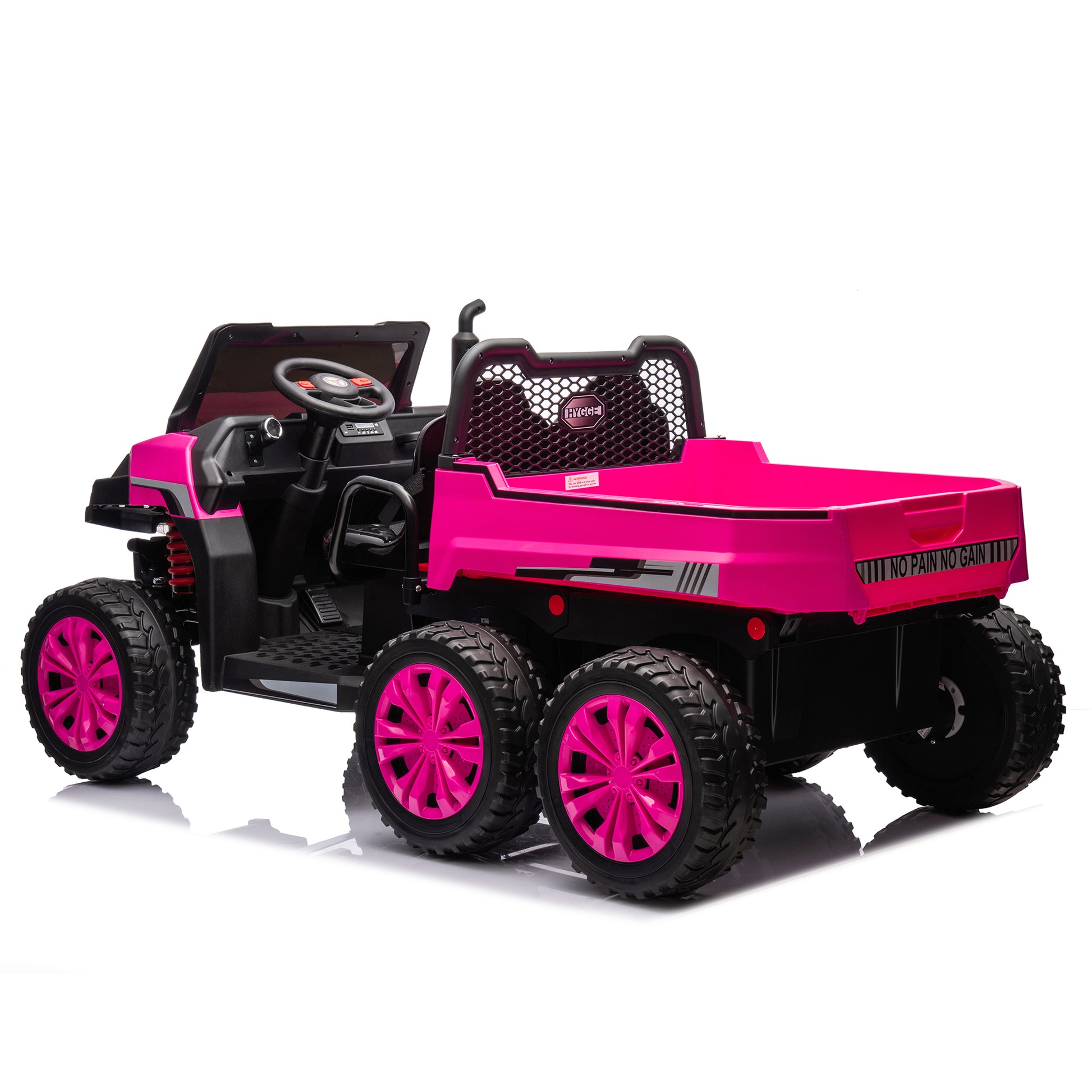 24V 2 Seater Utv Xxl Ride On Truck With Dump Bed For Kid,Ride On 4Wd Utv With 6 Wheels,Foam Tires, Suitable For Off Roading,Remote Control,Three Point Safety Harness Rose Red Polypropylene