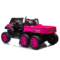 24V 2 Seater Utv Xxl Ride On Truck With Dump Bed For Kid,Ride On 4Wd Utv With 6 Wheels,Foam Tires, Suitable For Off Roading,Remote Control,Three Point Safety Harness Rose Red Polypropylene