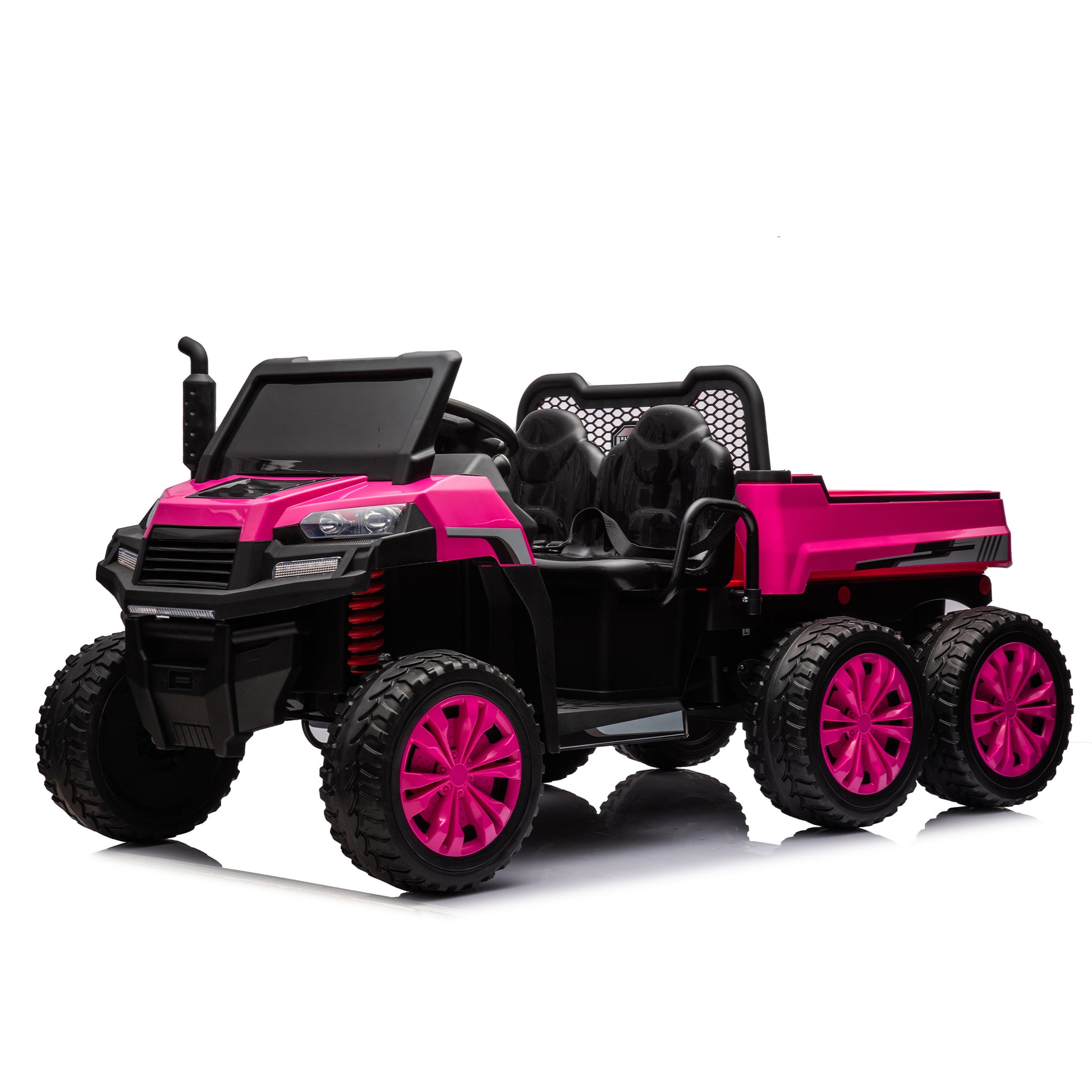 24V 2 Seater Utv Xxl Ride On Truck With Dump Bed For Kid,Ride On 4Wd Utv With 6 Wheels,Foam Tires, Suitable For Off Roading,Remote Control,Three Point Safety Harness Rose Red Polypropylene