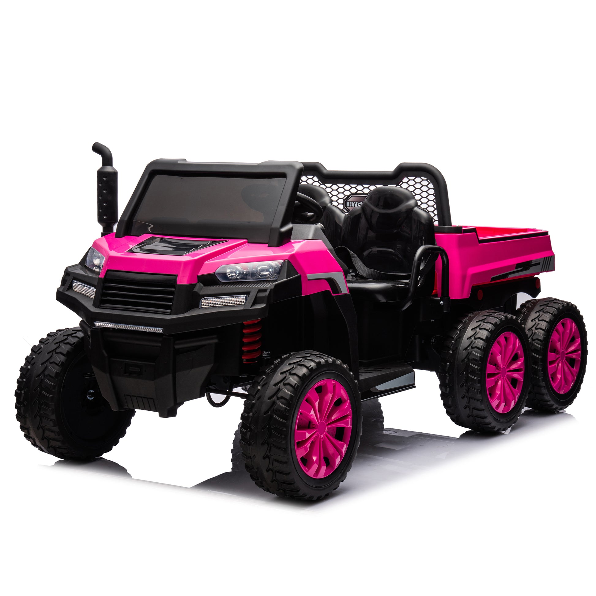24V 2 Seater Utv Xxl Ride On Truck With Dump Bed For Kid,Ride On 4Wd Utv With 6 Wheels,Foam Tires, Suitable For Off Roading,Remote Control,Three Point Safety Harness Rose Red Polypropylene