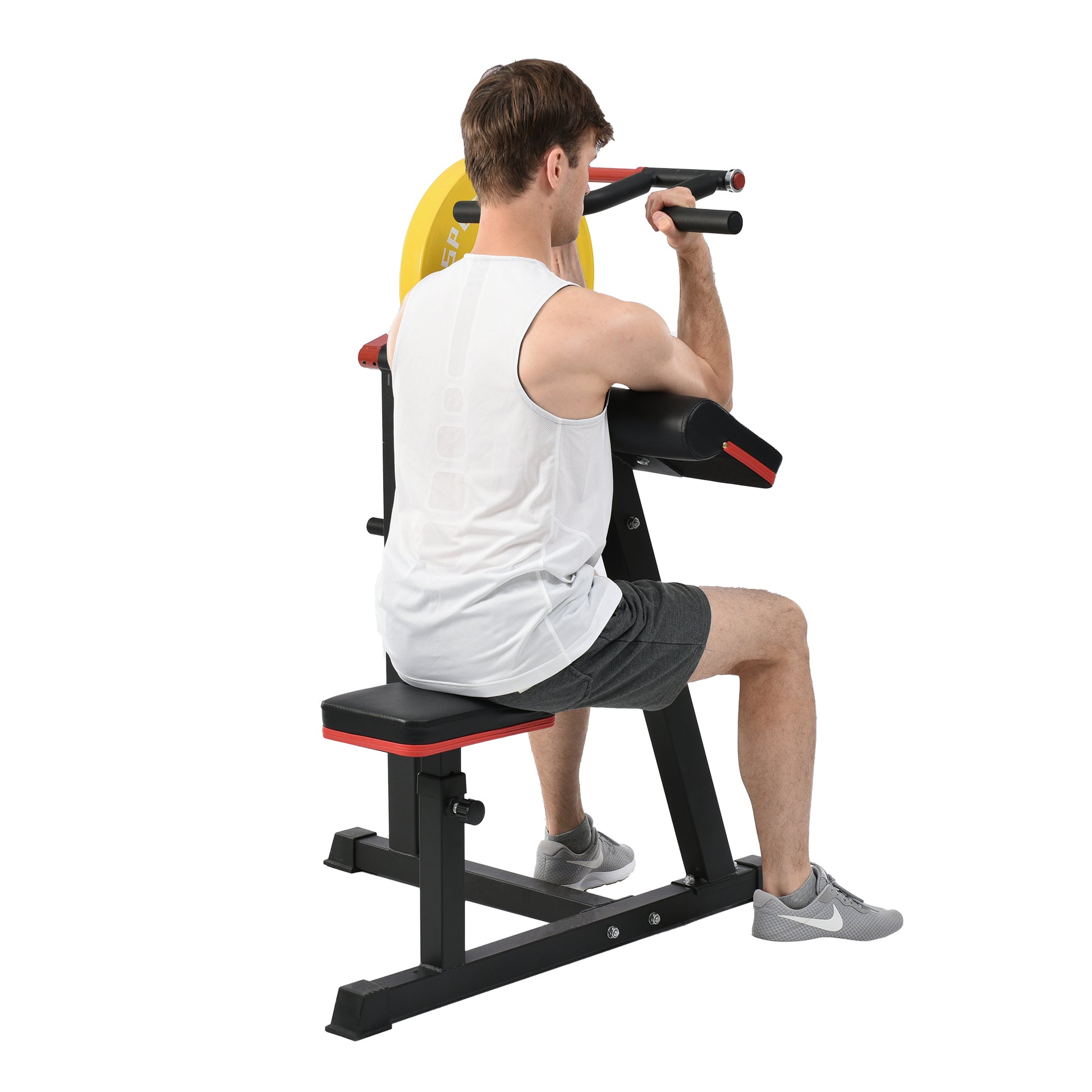 Bicep Tricep Curl Machine With Adjustable Seat, Bicep Curls And Tricep Extension Machine Home Gym Indoor Fitness Black Red Durable Gym Gym Metal