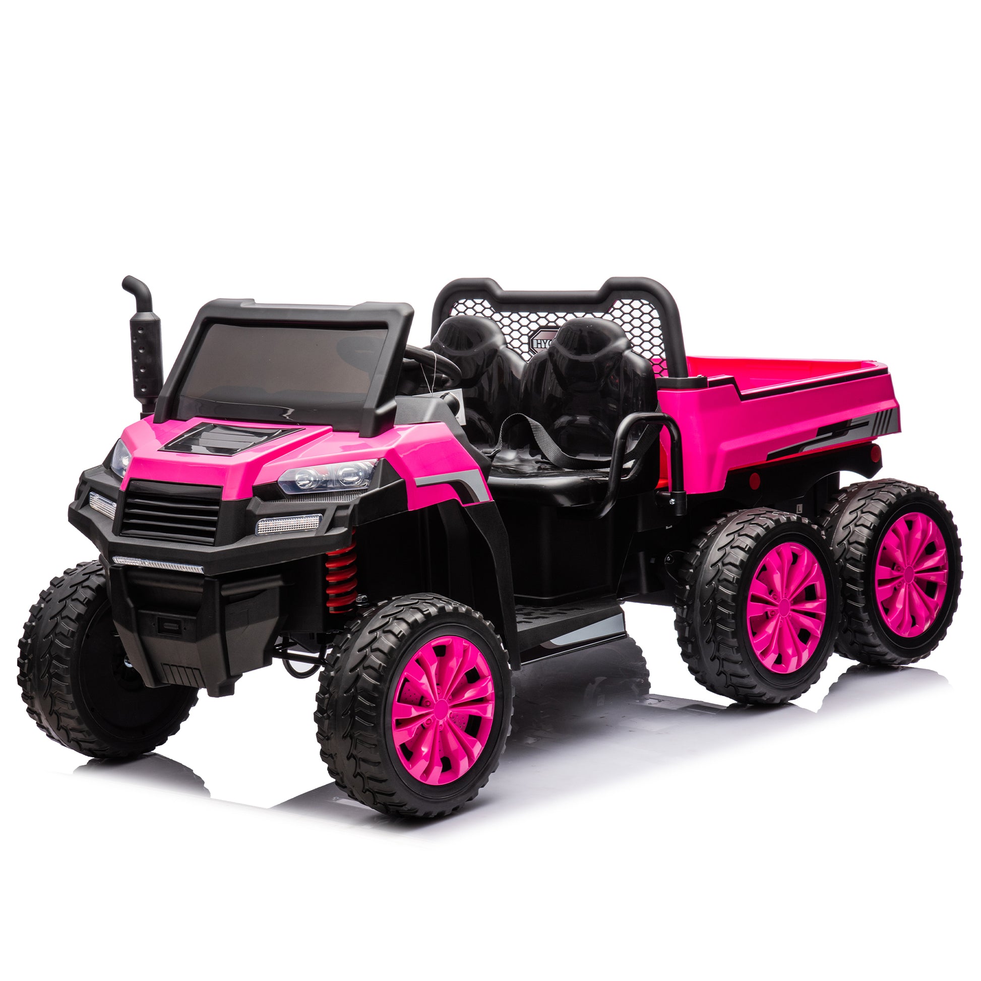 24V 2 Seater Utv Xxl Ride On Truck With Dump Bed For Kid,Ride On 4Wd Utv With 6 Wheels,Foam Tires, Suitable For Off Roading,Remote Control,Three Point Safety Harness Rose Red Polypropylene
