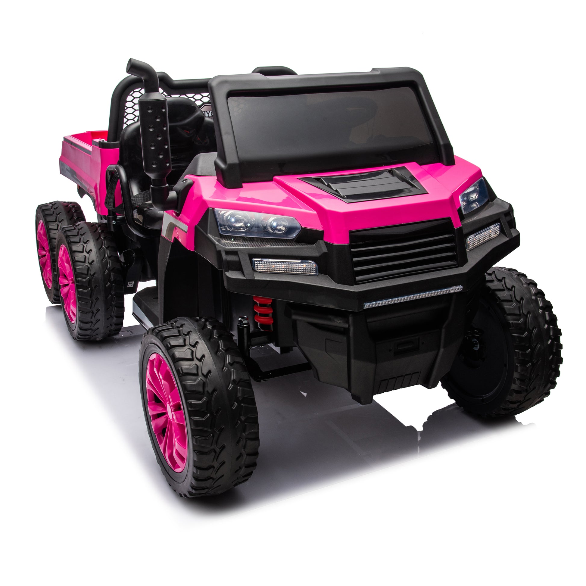 24V 2 Seater Utv Xxl Ride On Truck With Dump Bed For Kid,Ride On 4Wd Utv With 6 Wheels,Foam Tires, Suitable For Off Roading,Remote Control,Three Point Safety Harness Rose Red Polypropylene