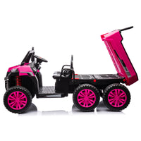 24V 2 Seater Utv Xxl Ride On Truck With Dump Bed For Kid,Ride On 4Wd Utv With 6 Wheels,Foam Tires, Suitable For Off Roading,Remote Control,Three Point Safety Harness Rose Red Polypropylene