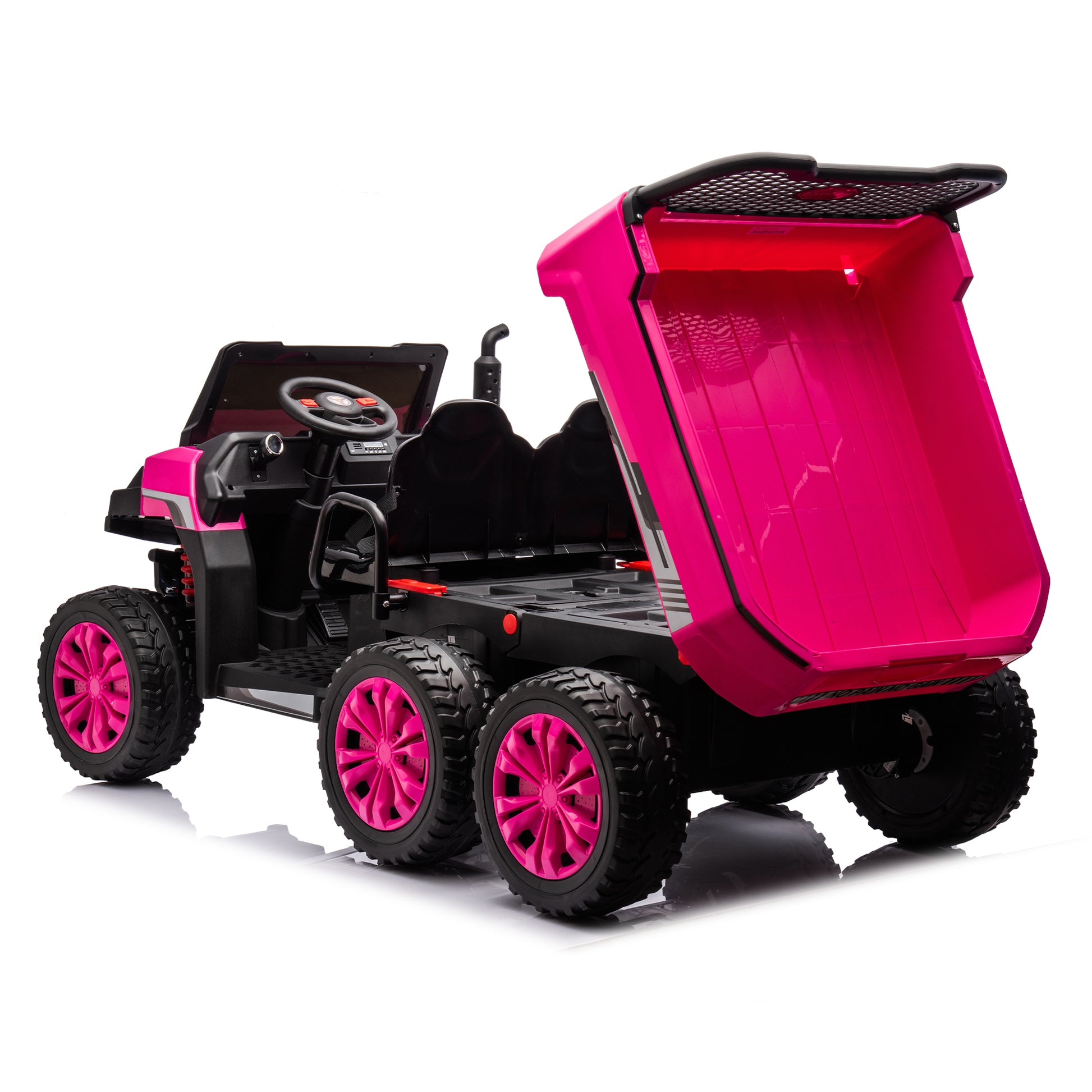 24V 2 Seater Utv Xxl Ride On Truck With Dump Bed For Kid,Ride On 4Wd Utv With 6 Wheels,Foam Tires, Suitable For Off Roading,Remote Control,Three Point Safety Harness Rose Red Polypropylene