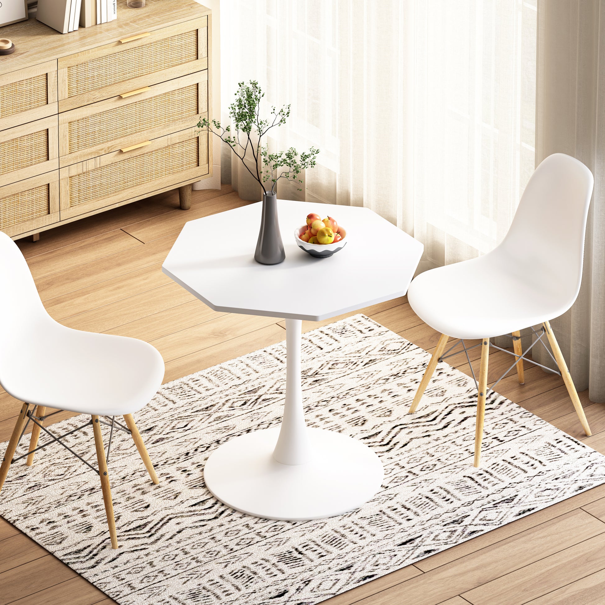 31.50"Modern Octagonal Coffee Table With Mdf Table Top,Metal Base, For Dining Room, Kitchen, Living Room,White White Mdf