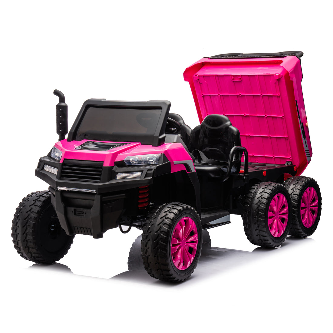 24V 2 Seater Utv Xxl Ride On Truck With Dump Bed For Kid,Ride On 4Wd Utv With 6 Wheels,Foam Tires, Suitable For Off Roading,Remote Control,Three Point Safety Harness Rose Red Polypropylene
