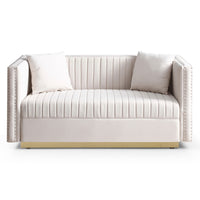 Contemporary Vertical Channel Tufted Velvet Sofa Loveseat Modern Upholstered 2 Seater Couch For Living Room Apartment With 2 Pillows,Beige Beige Foam Velvet