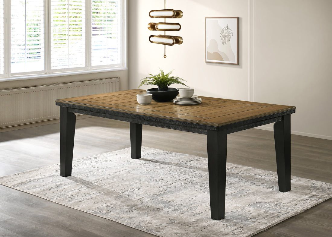 1Pc Contemporary Style Dining Rectangular Table With18" Leaf Tapered Block Feet Wheat Charcoal Finish Dining Room Solid Wood Wooden Furniture Charcoal Dining Room Contemporary Rectangular Wood