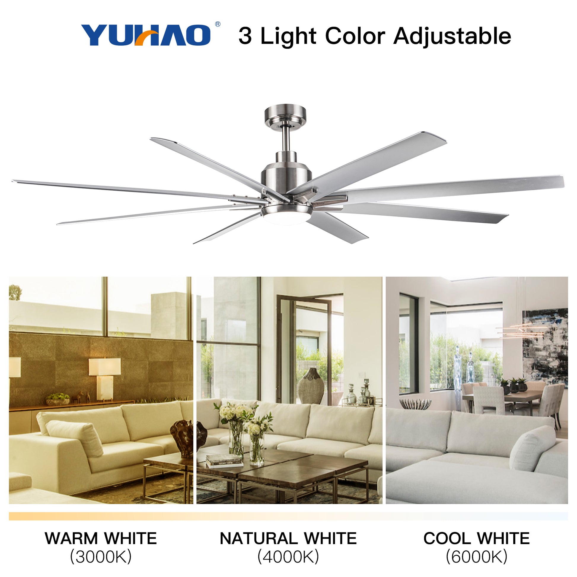 Smart 72" Integrated Led Ceiling Fan With Silver Blades In Brushed Nickel Finish Silver Abs