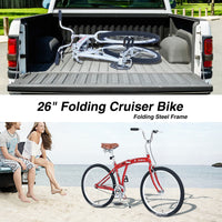 Single Speed Folding Bicycles, Multiple Colors 26"Inch Beach Cruiser Bike Cycling Red Garden & Outdoor Steel