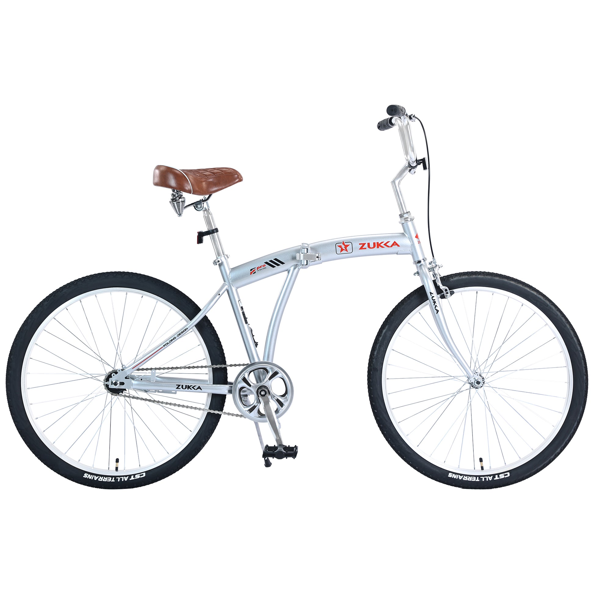 Single Speed Folding Bicycles, Multiple Colors 26"Inch Beach Cruiser Bike Cycling Silver Garden & Outdoor Steel