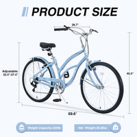 7 Speed Bicycles, Multiple Colors 26"Inch Beach Cruiser Bike Cycling Light Blue Garden & Outdoor Steel