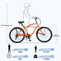 7 Speed Bicycles 26"Inch Multiple Colors Men'S Beach Cruiser Bike Cycling Orange Garden & Outdoor Steel