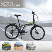 24" Folding City Bike Aluminum Frame 7 Speed Folding Bike Cycling Dark Grey Garden & Outdoor American Design Aluminium Alloy