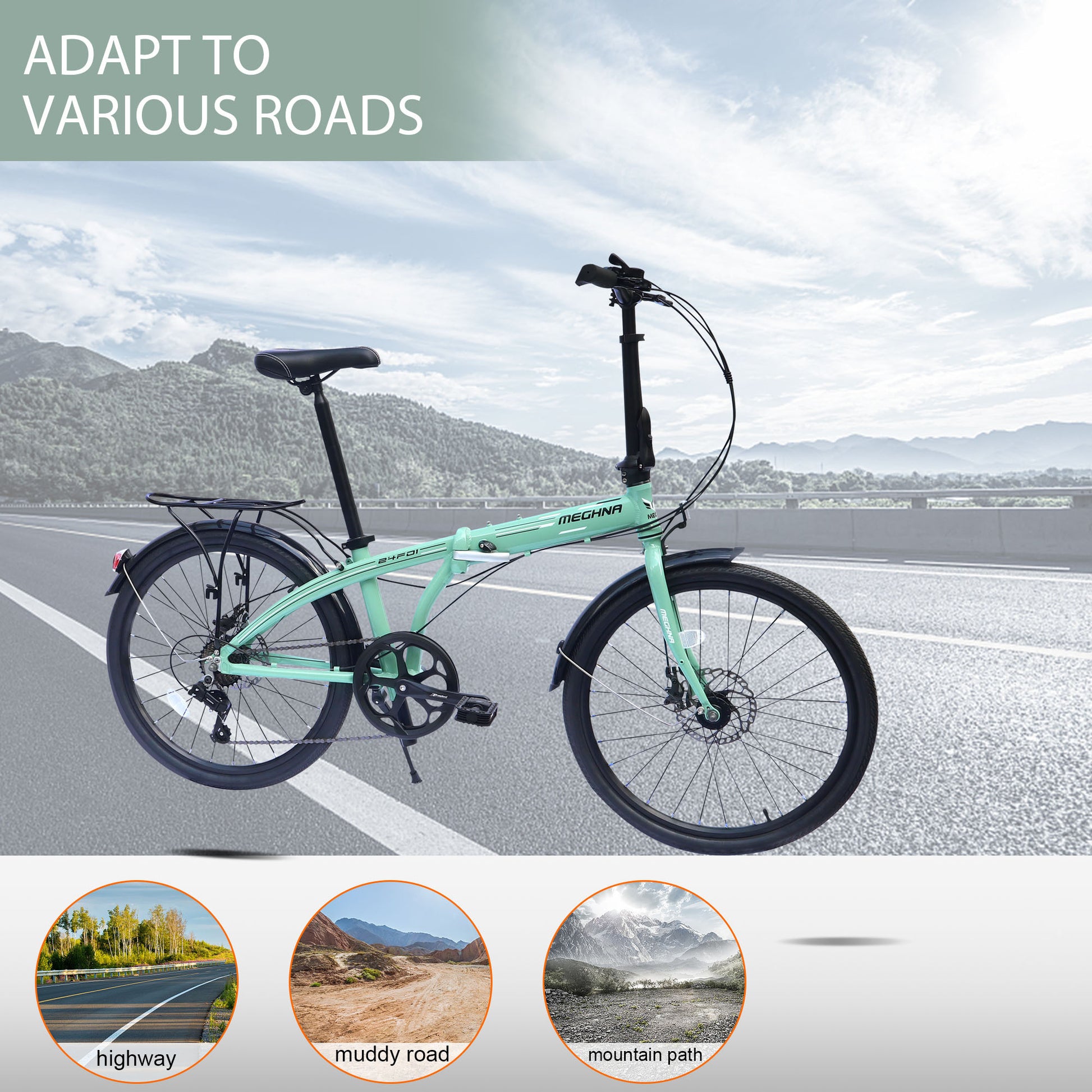 24" Folding City Bike Aluminum Frame 7 Speed Folding Bike Cycling Green Garden & Outdoor American Design Aluminium Alloy