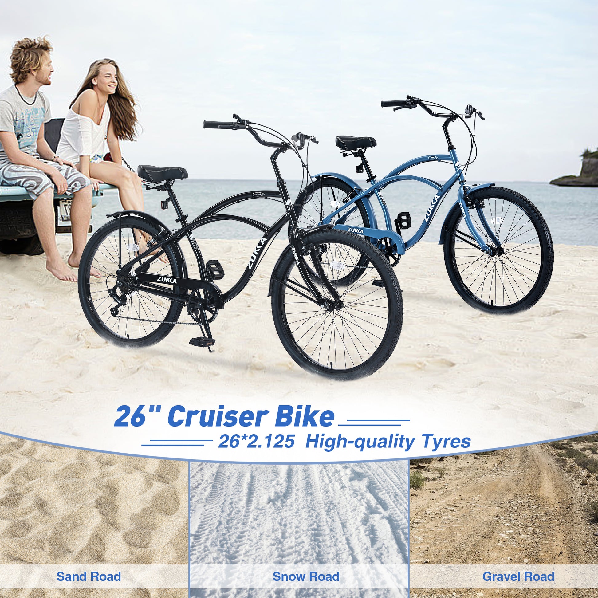 7 Speed Bicycles, Multiple Colors 26"Inch Beach Cruiser Bike Cycling Blue Garden & Outdoor Steel