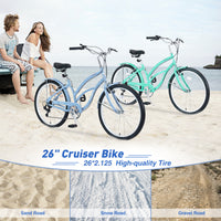 7 Speed Bicycles, Multiple Colors 26"Inch Beach Cruiser Bike Cycling Mint Green Garden & Outdoor Steel