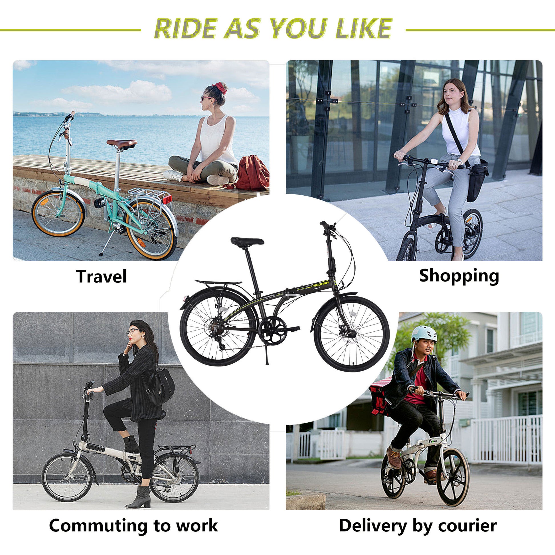 24" Folding City Bike Aluminum Frame 7 Speed Folding Bike Cycling Dark Grey Garden & Outdoor American Design Aluminium Alloy