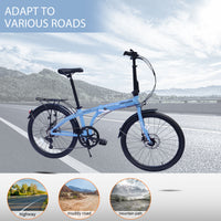 24" Folding City Bike Aluminum Frame 7 Speed Folding Bike Cycling Blue Garden & Outdoor American Design Aluminium Alloy