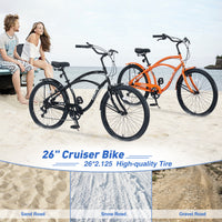 7 Speed Bicycles 26"Inch Multiple Colors Men'S Beach Cruiser Bike Cycling Orange Garden & Outdoor Steel