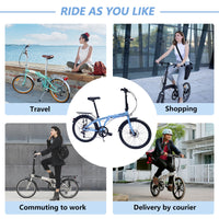 24" Folding City Bike Aluminum Frame 7 Speed Folding Bike Cycling Blue Garden & Outdoor American Design Aluminium Alloy