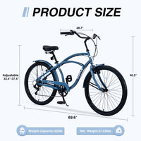 7 Speed Bicycles, Multiple Colors 26"Inch Beach Cruiser Bike Cycling Blue Garden & Outdoor Steel