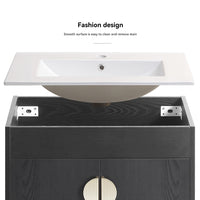 24" Bathroom Vanity,With White Ceramic Basin,Two Cabinet Doors Withmetal Handle ,Solid Wood,Excluding Faucets,Black Black Solid Wood