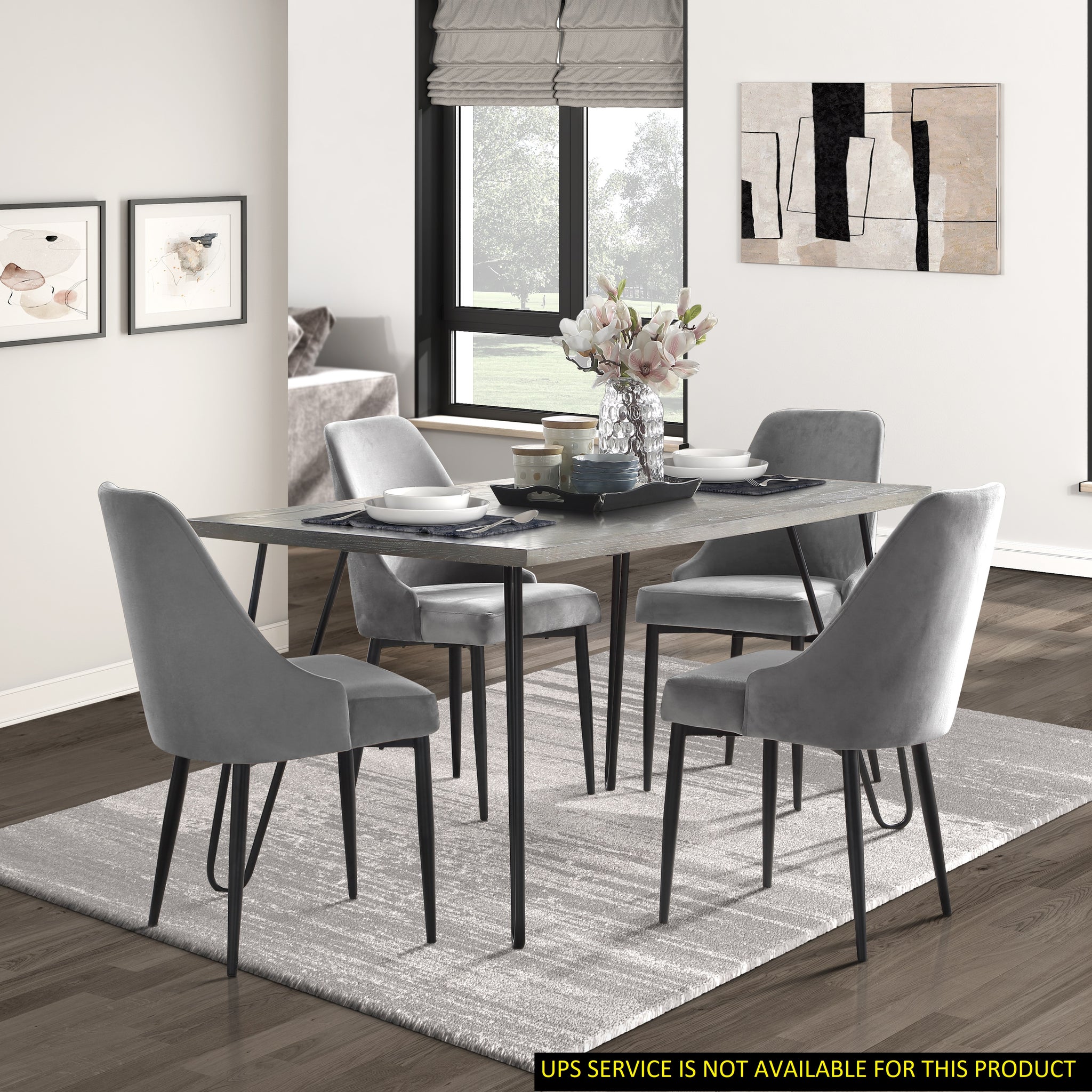 Modern Sleek Design 5Pc Dining Set Table And 4X Side Chairs Gray Velvet Casual Metal Frame Stylish Dining Furniture Wood Gray Dining Room 60 Inches Casual,Modern Rectangular Dining Table With Chair