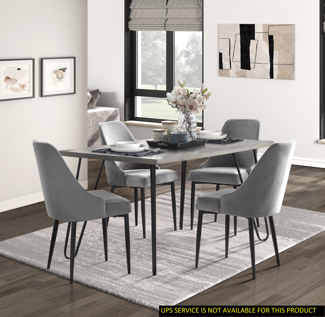 Modern Sleek Design 5Pc Dining Set Table And 4X Side Chairs Gray Velvet Casual Metal Frame Stylish Dining Furniture Wood Gray Dining Room 60 Inches Casual,Modern Rectangular Dining Table With Chair