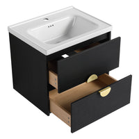 60 Inch Wall Mounted Bathroom Vanity With Sink, And A Small Storage Shelves Kd Packing Bvc07660Bct Black Chestnut Bathroom Wall Mounted Modern Plywood