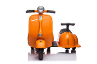6V Licensed Vespa Scooter Motorcycle With Side Car For Kids, Orange Orange Chrome